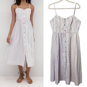 RECLAIMED VINTAGE Inspired Stripe Button Through Midi Sun Dress 10